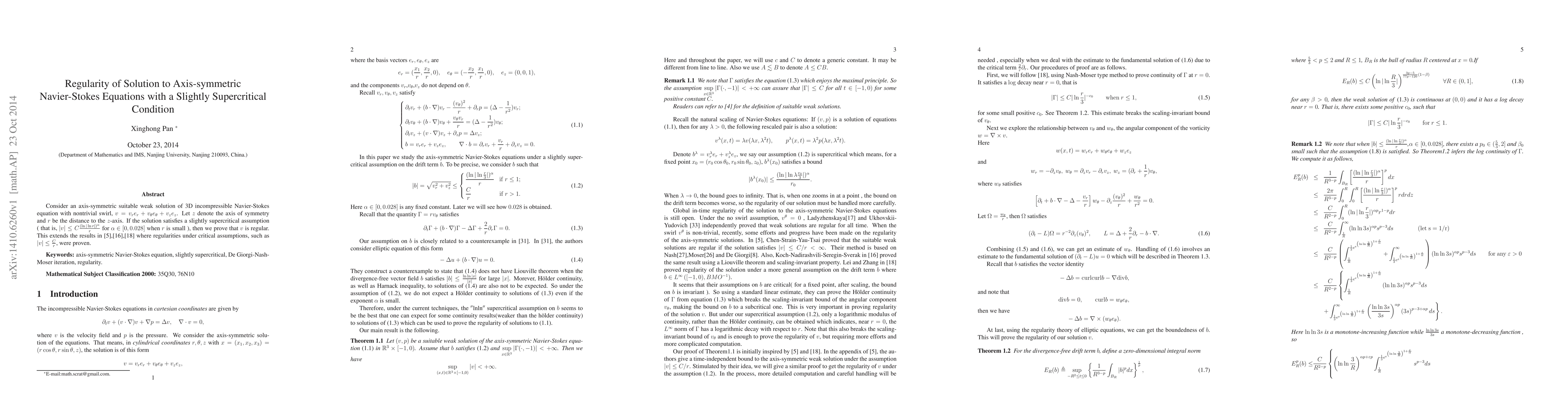 Thumbnail for Regularity of Solution to Axis-symmetric Navier-Stokes Equations with a
  Slightly Supercritical Condition