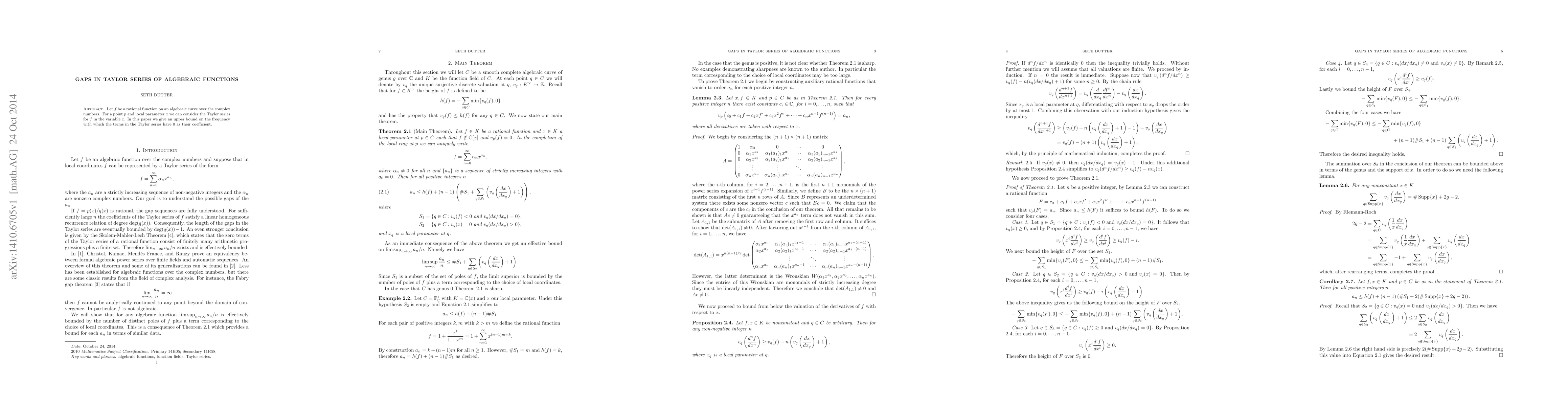Thumbnail for Gaps in Taylor series of algebraic functions