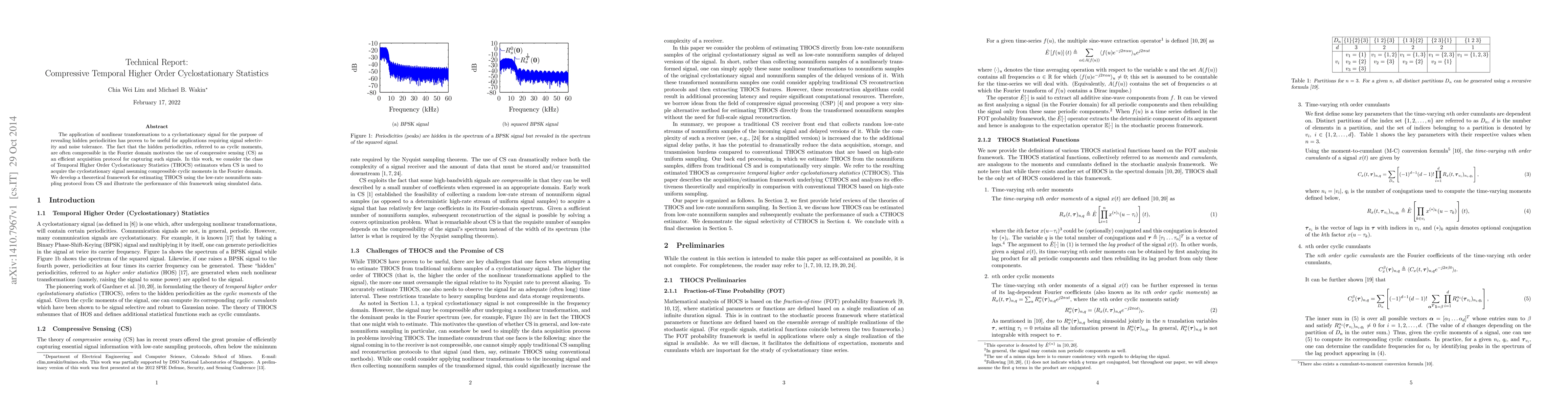 Thumbnail for Technical Report: Compressive Temporal Higher Order Cyclostationary
  Statistics