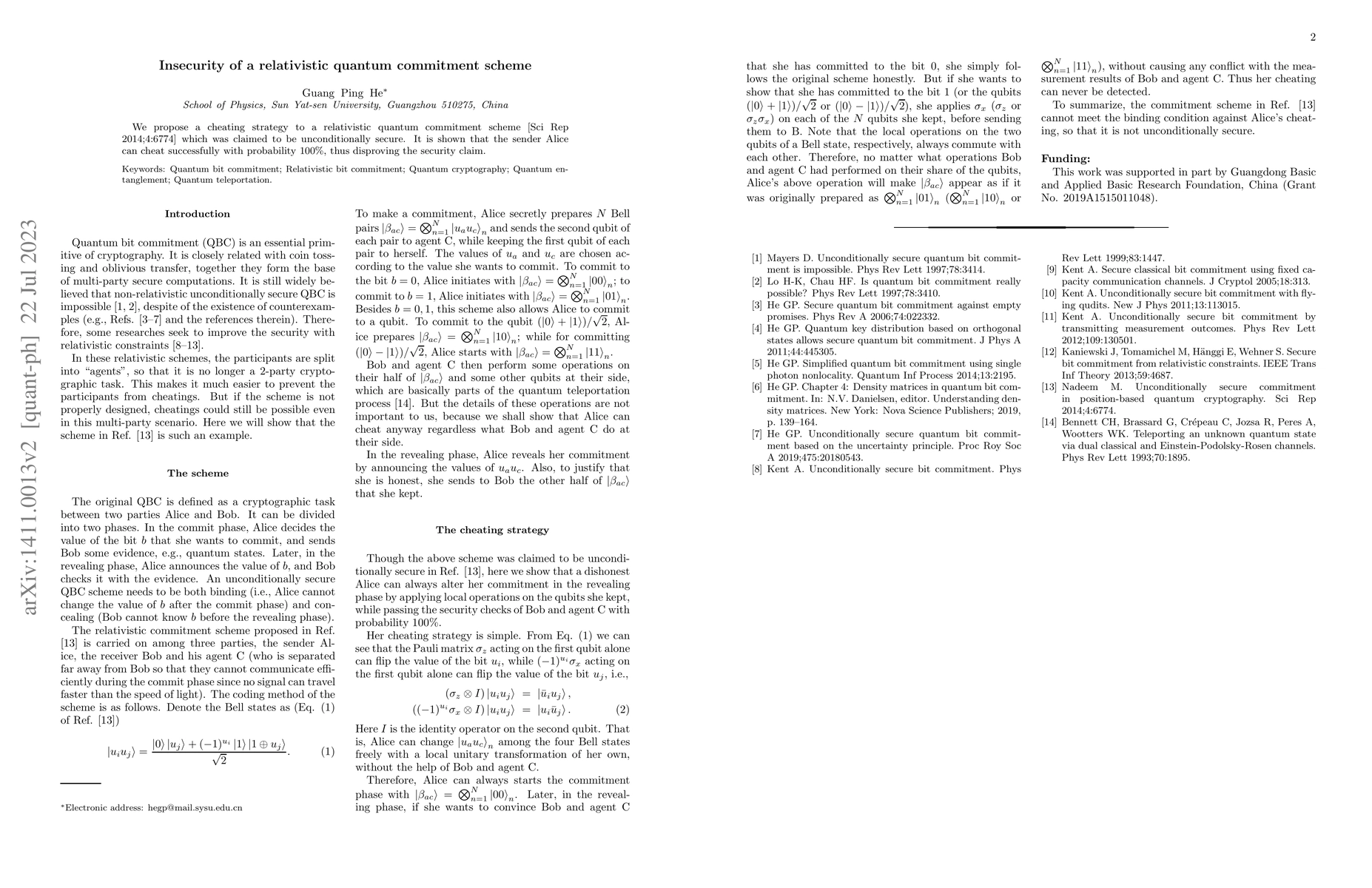 Thumbnail for Insecurity of a relativistic quantum commitment scheme