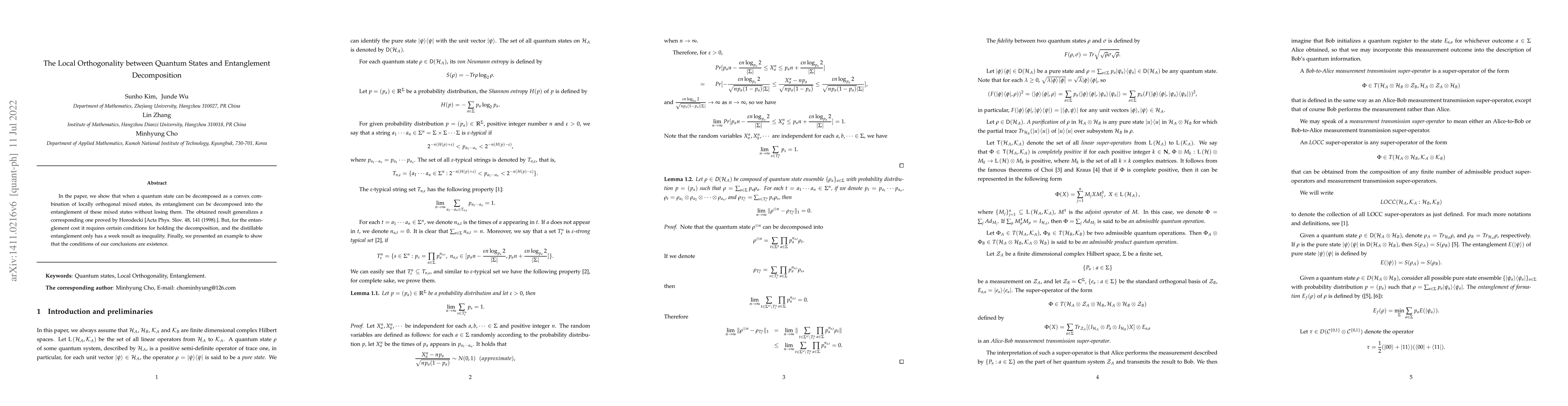 Thumbnail for The Local Orthogonality between Quantum States and Entanglement
  Decomposition