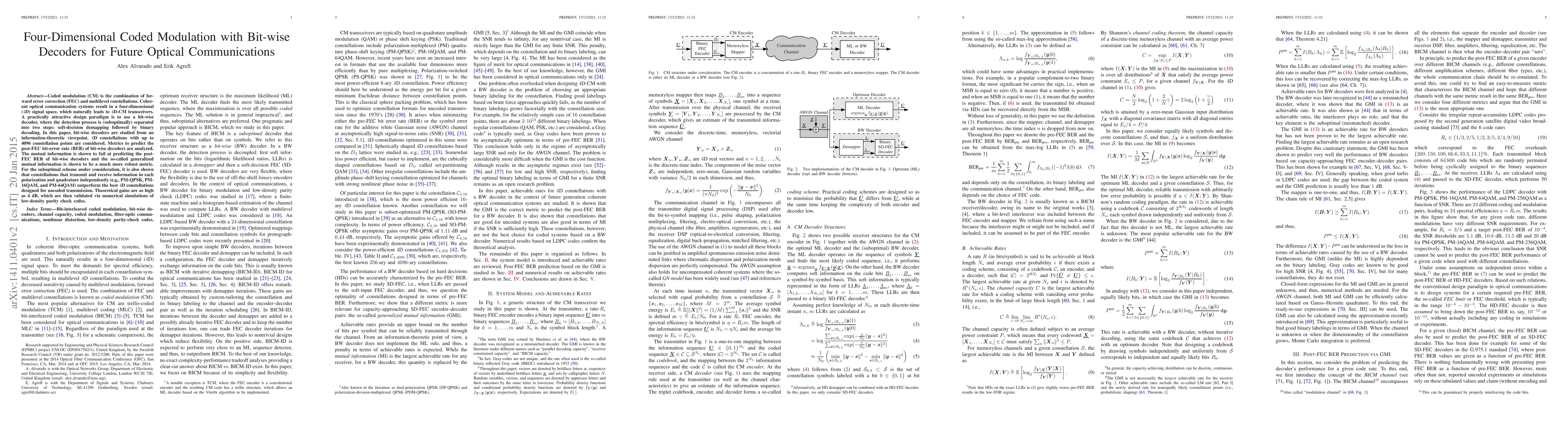 Thumbnail for Four-Dimensional Coded Modulation with Bit-wise Decoders for Future
  Optical Communications