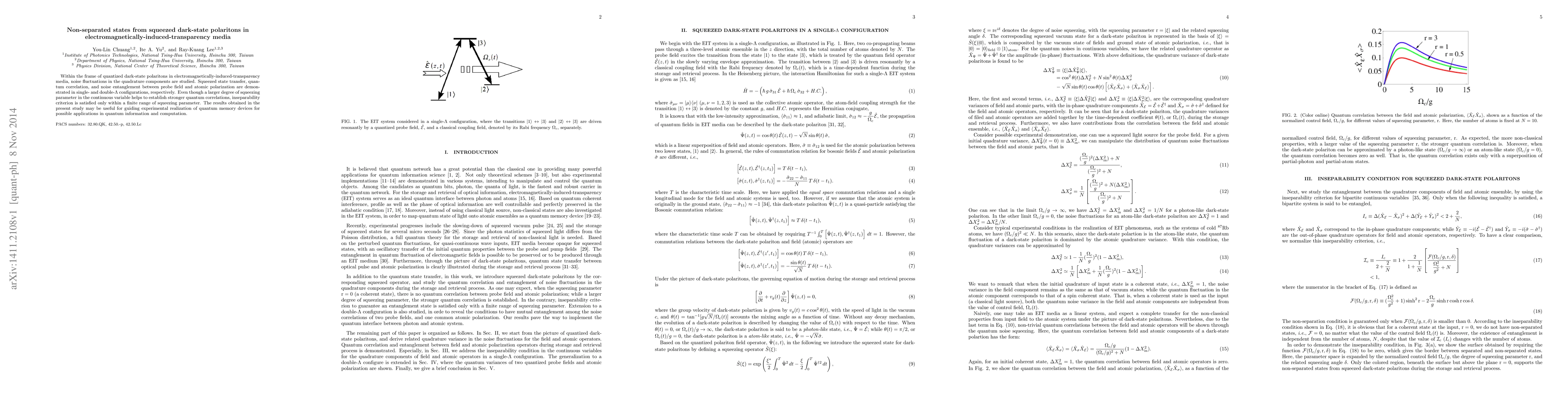 Thumbnail for Non-separated states from squeezed dark-state polaritons in
  electromagnetically-induced-transparency media