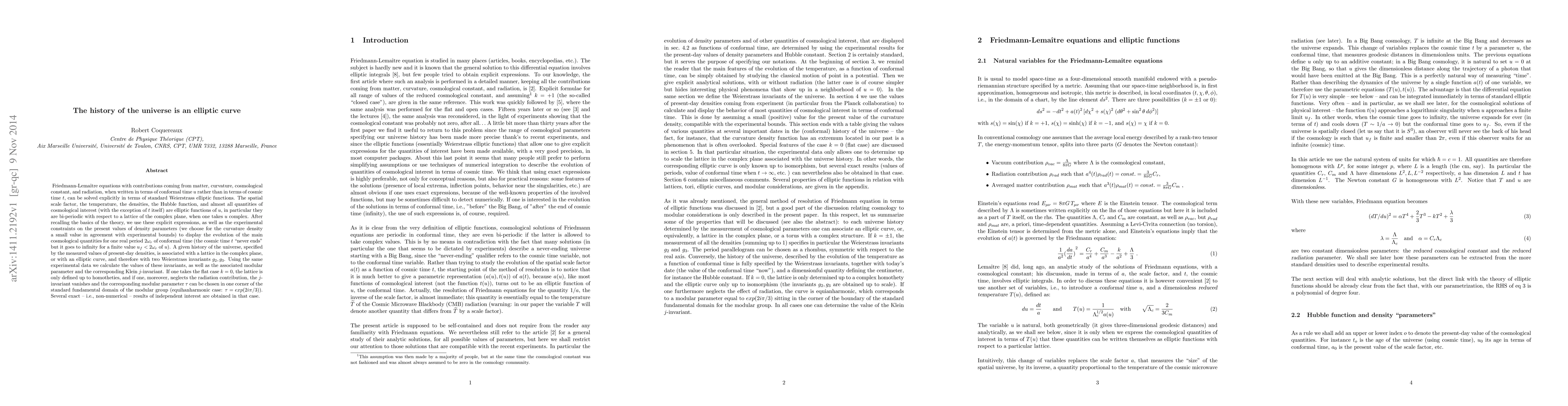 Thumbnail for The history of the universe is an elliptic curve