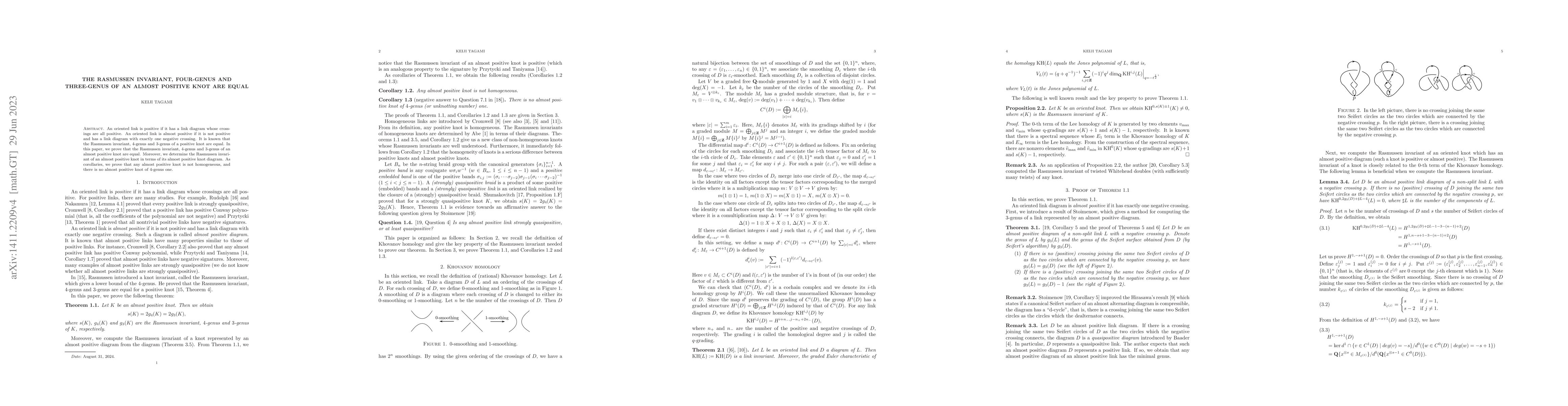 Thumbnail for The Rasmussen invariant, four-genus and three-genus of an almost
  positive knot are equal