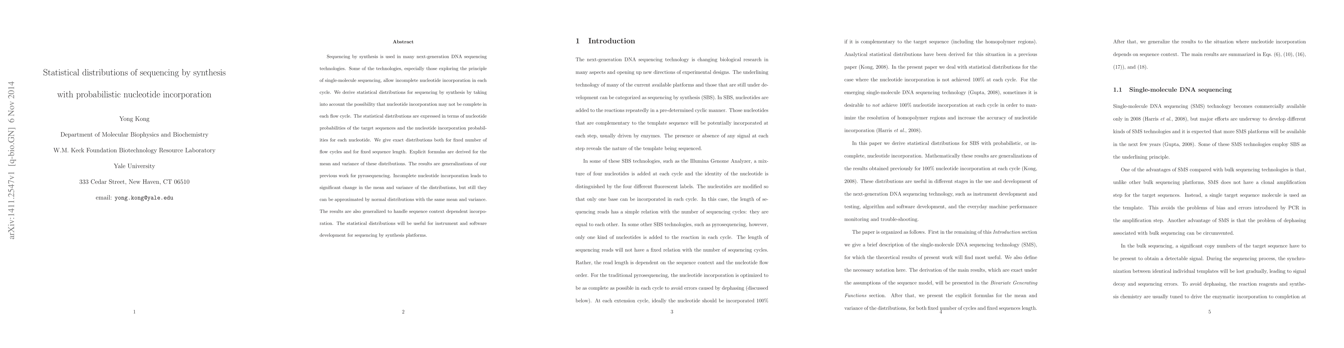 Thumbnail for Statistical distributions of sequencing by synthesis with probabilistic
  nucleotide incorporation