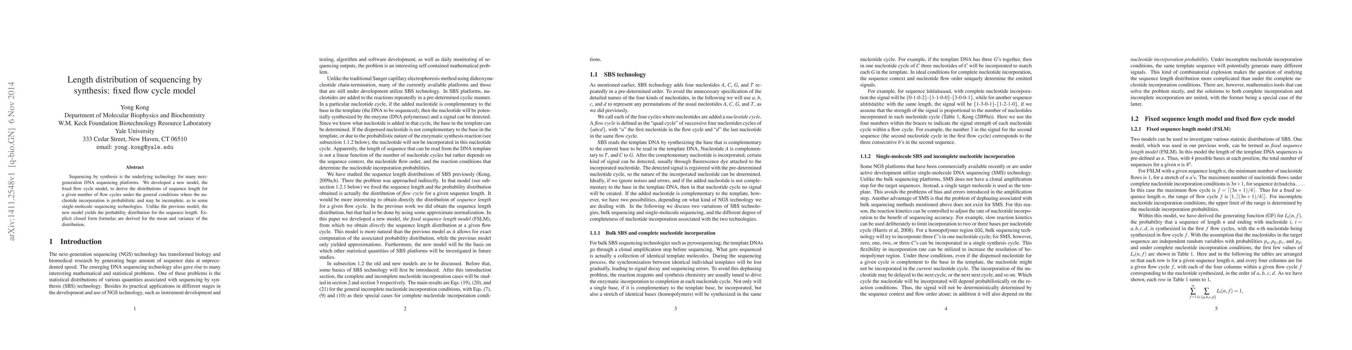 Thumbnail for Length distribution of sequencing by synthesis: fixed flow cycle model