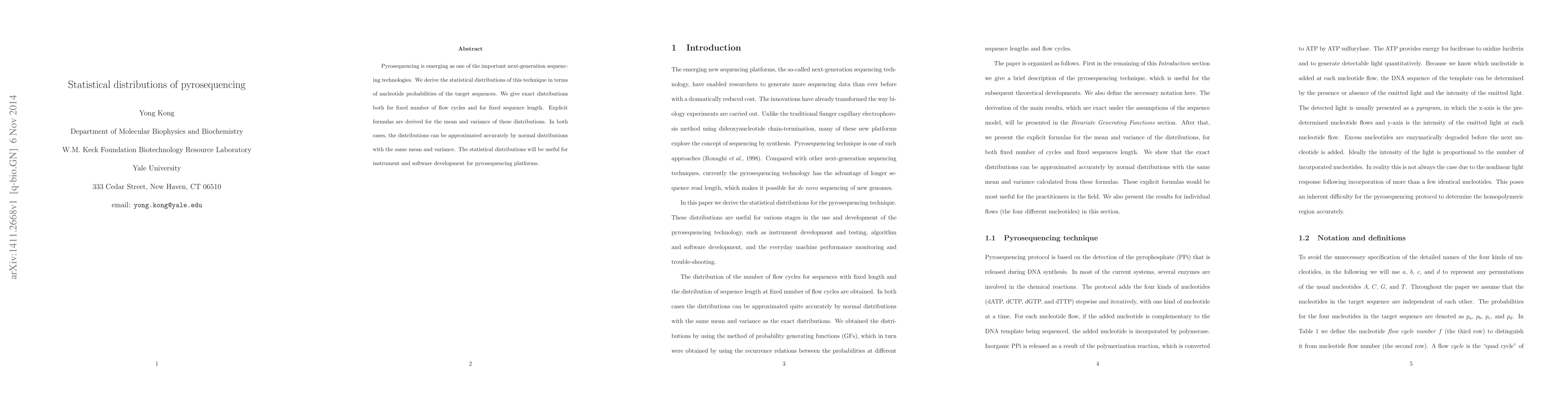 Thumbnail for Statistical distributions of pyrosequencing