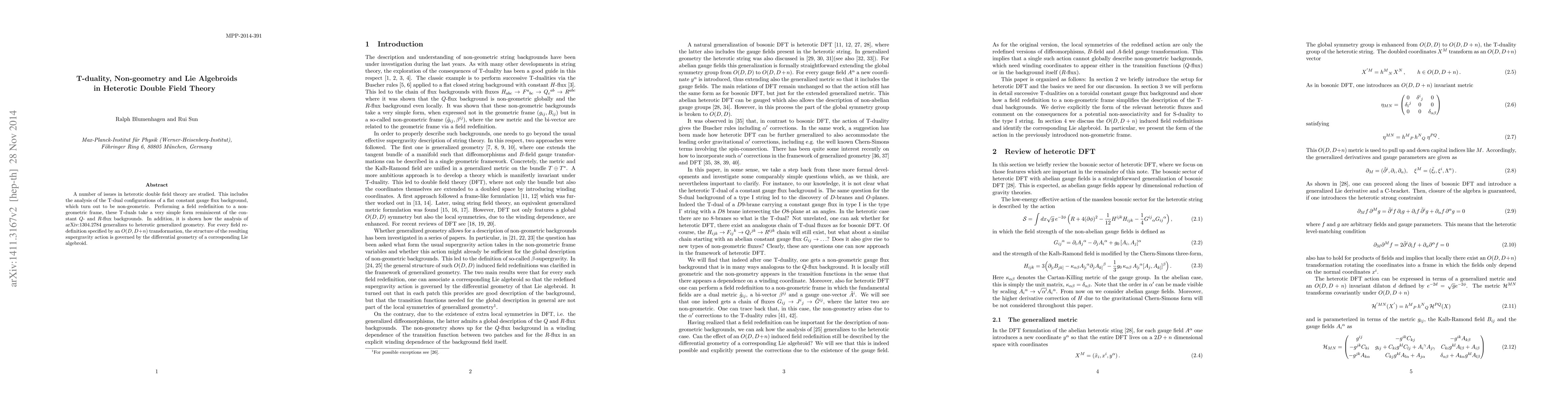 Thumbnail for T-duality, Non-geometry and Lie Algebroids in Heterotic Double Field
  Theory