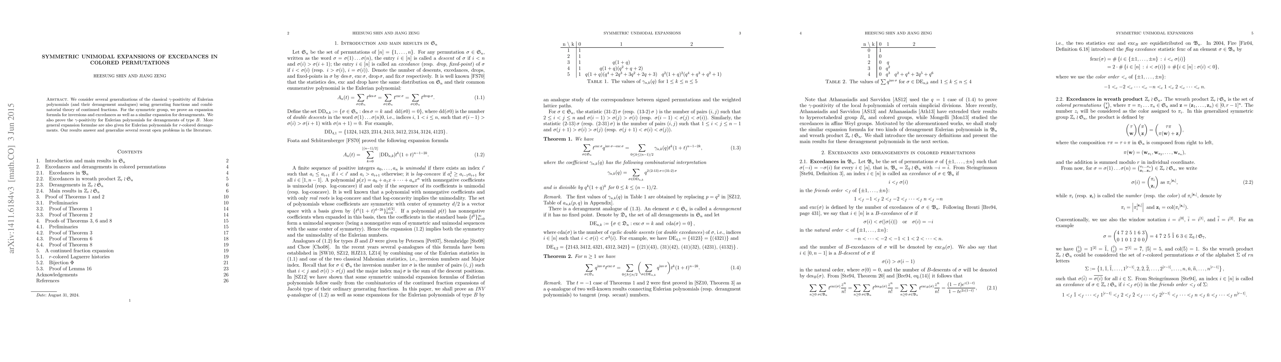 Thumbnail for Symmetric unimodal expansions of excedances in colored permutations