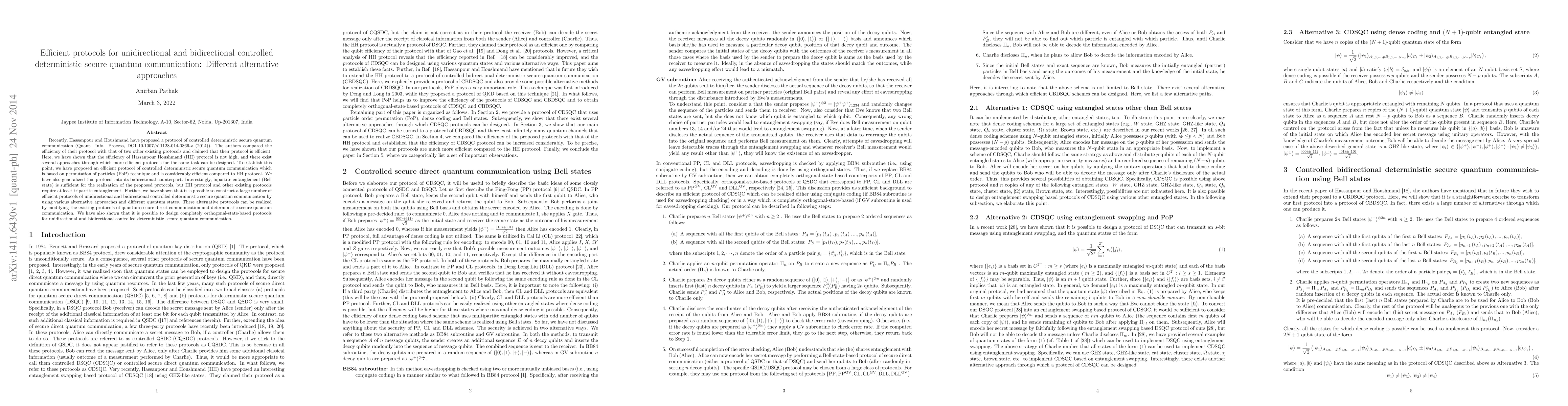Thumbnail for Efficient protocols for unidirectional and bidirectional controlled
  deterministic secure quantum communication: Different alternative approaches
