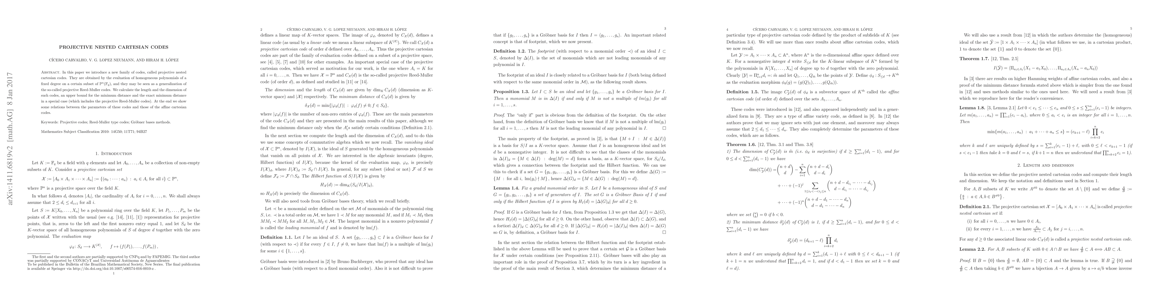 Thumbnail for Projective nested cartesian codes