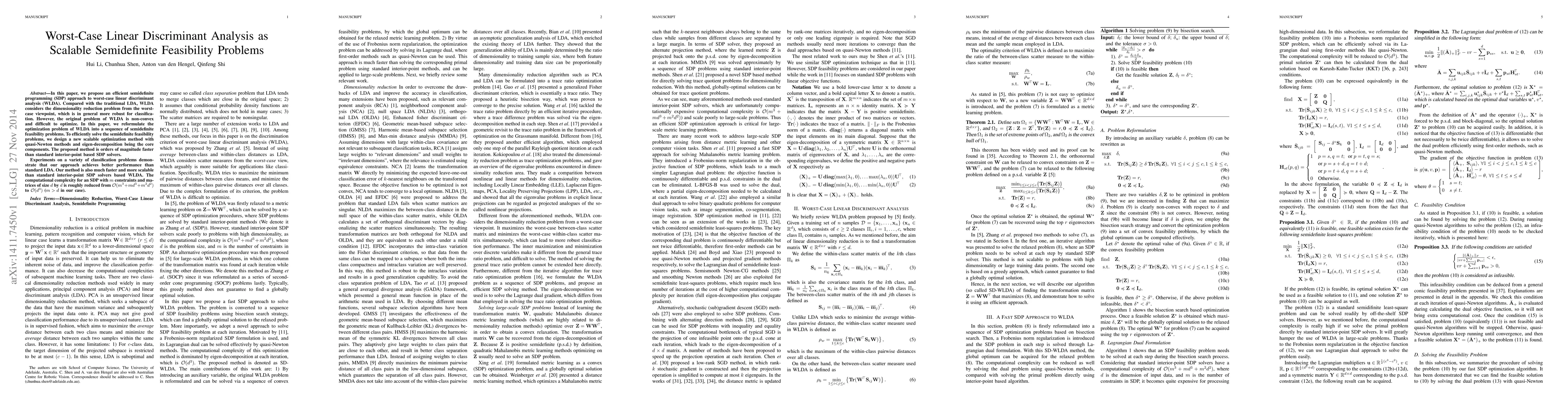 Thumbnail for Worst-Case Linear Discriminant Analysis as Scalable Semidefinite
  Feasibility Problems