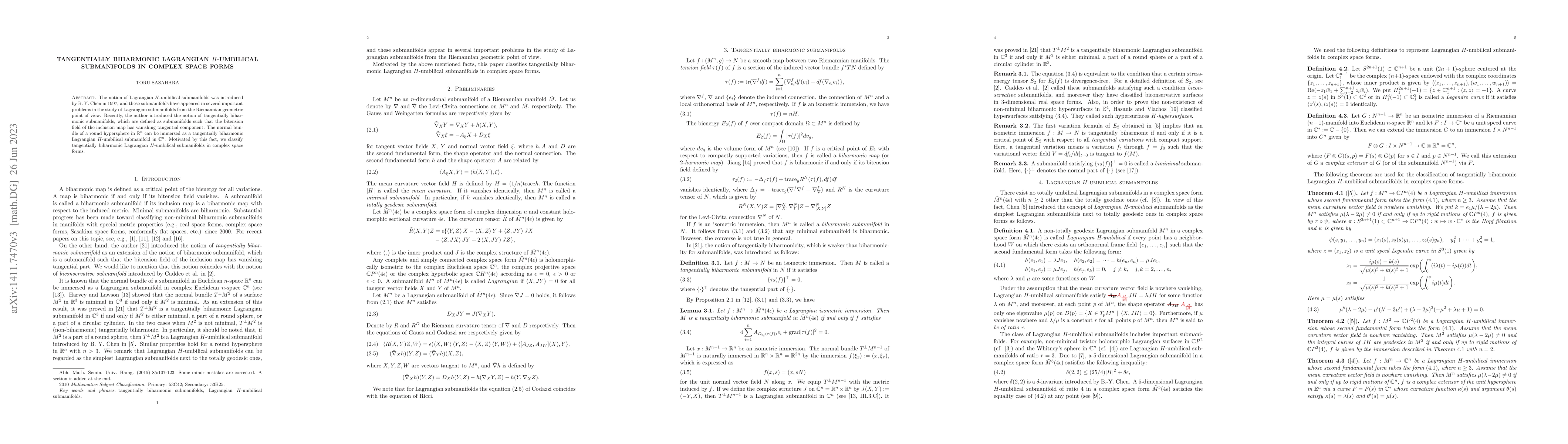 Thumbnail for Tangentially biharmonic Lagrangian H-umbilical submanifolds in complex
  space forms