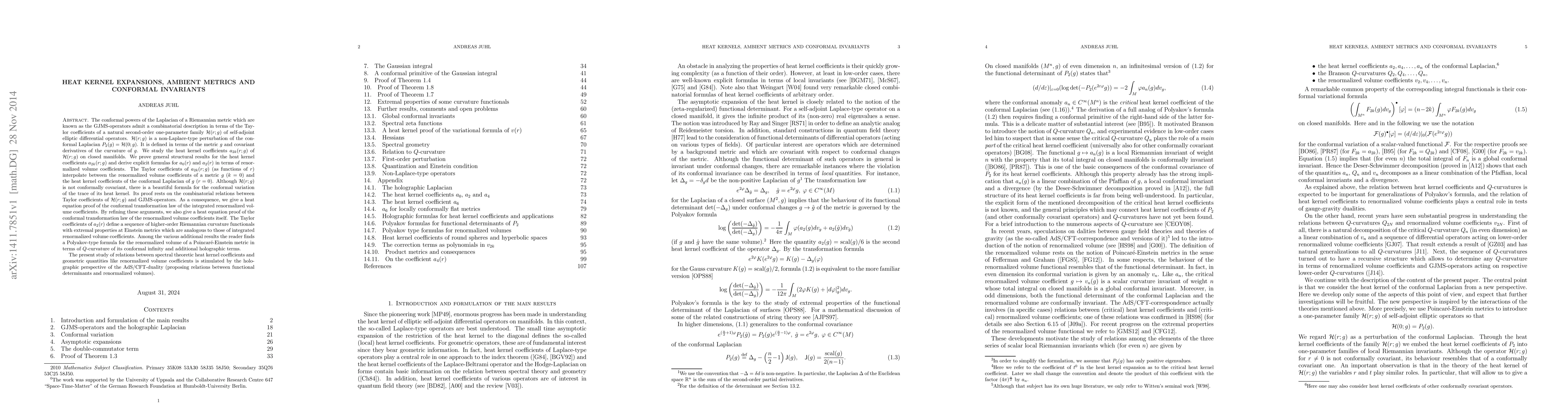 Thumbnail for Heat kernel expansions, ambient metrics and conformal invariants