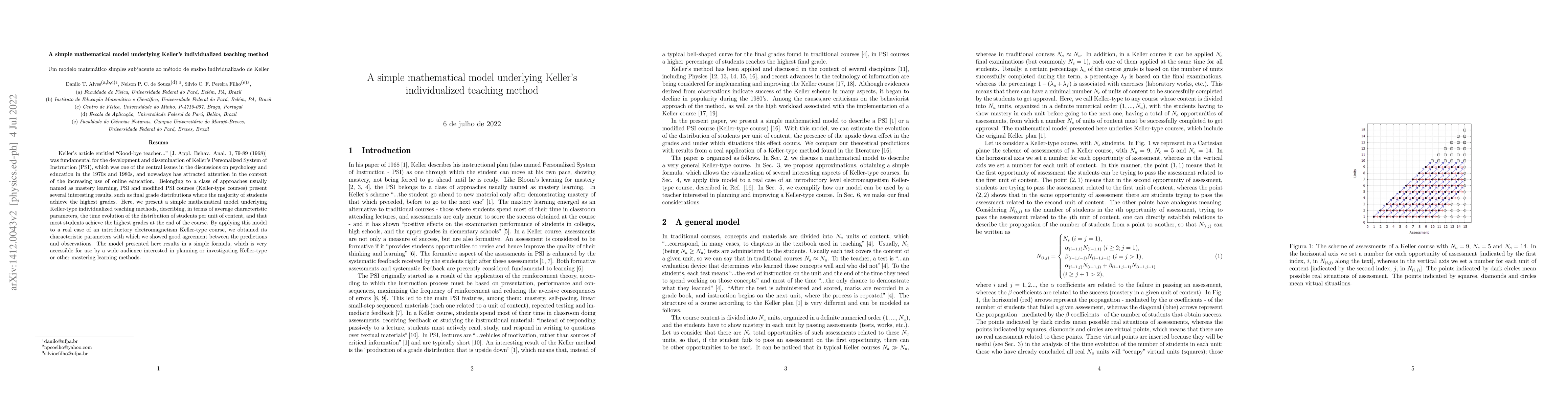 Thumbnail for A simple mathematical model underlying Keller's individualized teaching
  method