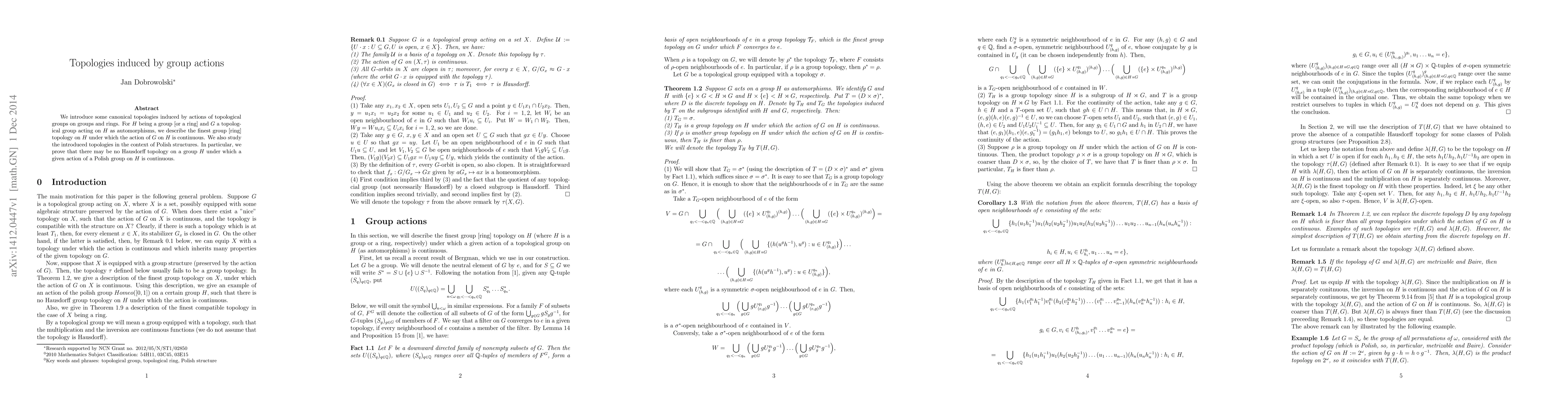 Thumbnail for Topologies induced by group actions