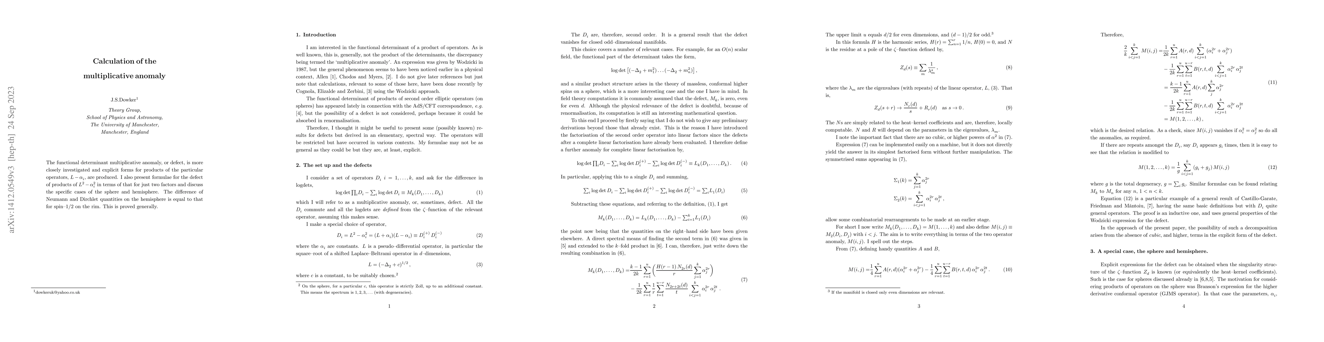 Thumbnail for Calculation of the multiplicative anomaly