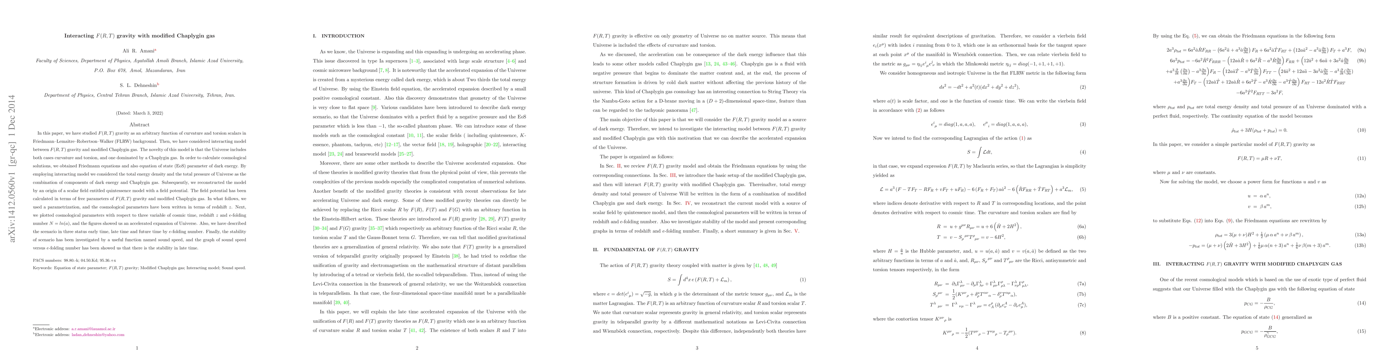 Thumbnail for Interacting $F(R,T)$ gravity with modified Chaplygin gas
