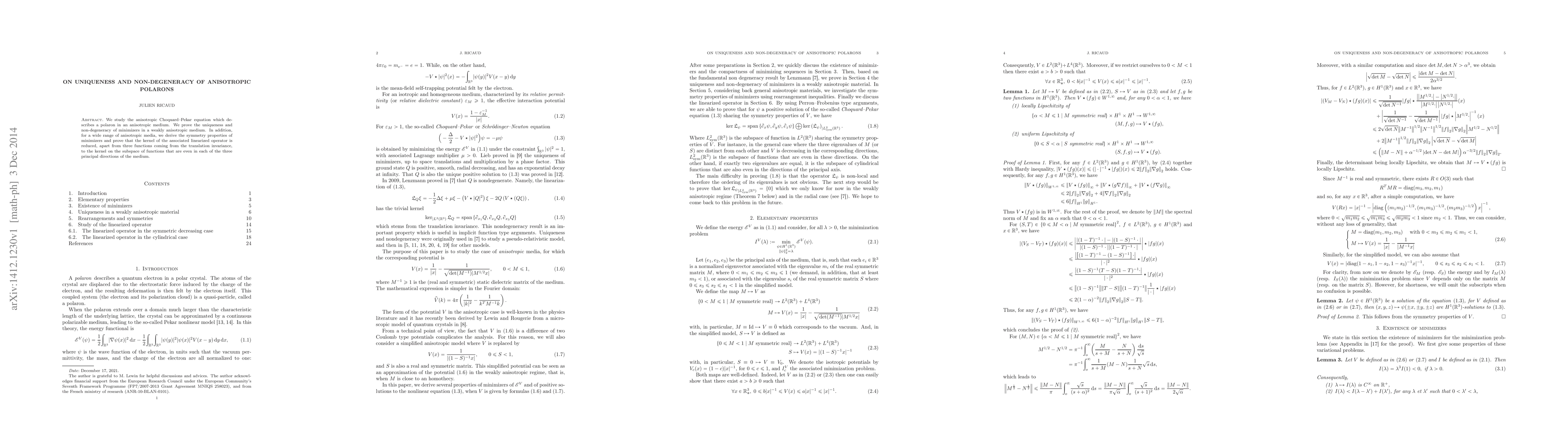 Thumbnail for On uniqueness and non-degeneracy of anisotropic polarons