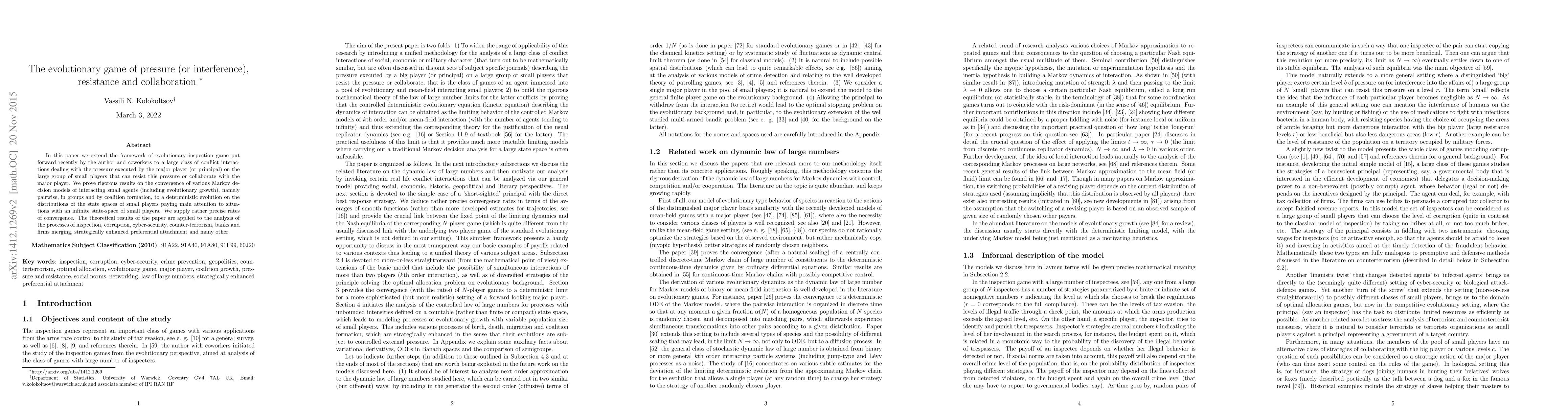 Thumbnail for The evolutionary game of pressure (or interference), resistance and
  collaboration