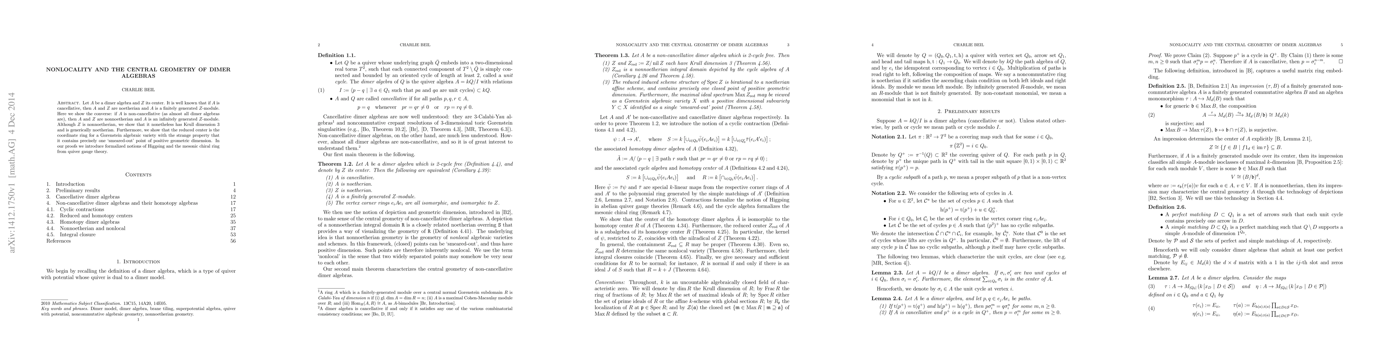 Thumbnail for Nonlocality and the central geometry of dimer algebras