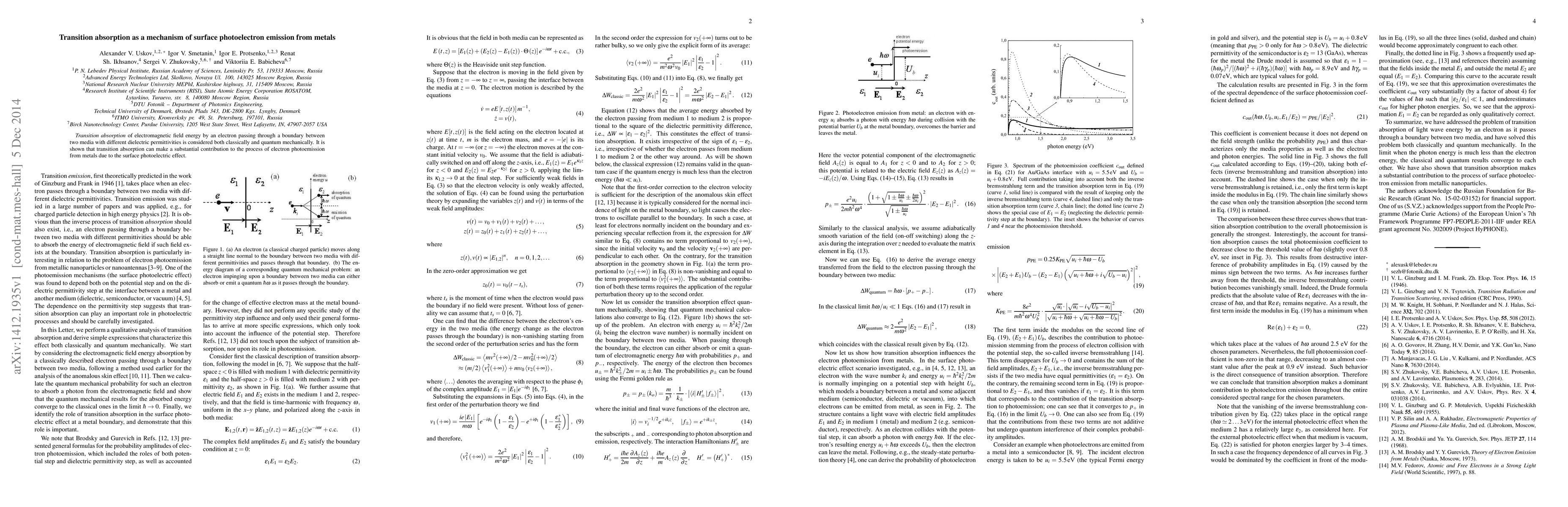 Thumbnail for Transition absorption as a mechanism of surface photoelectron emission
  from metals