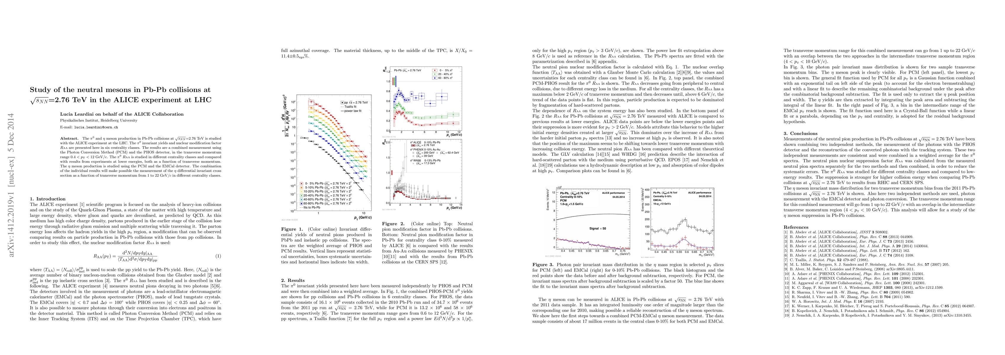 Thumbnail for Study of the neutral mesons in Pb-Pb collisions at $\sqrt{s_{NN}}$ =
  2.76 TeV in the ALICE experiment at LHC