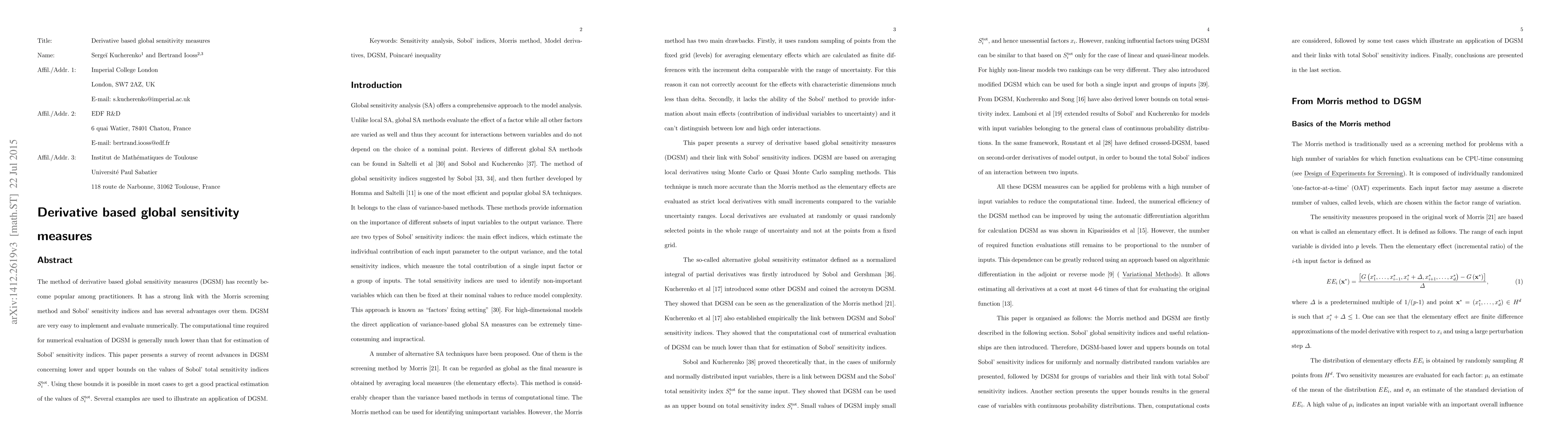 Thumbnail for Derivative based global sensitivity measures