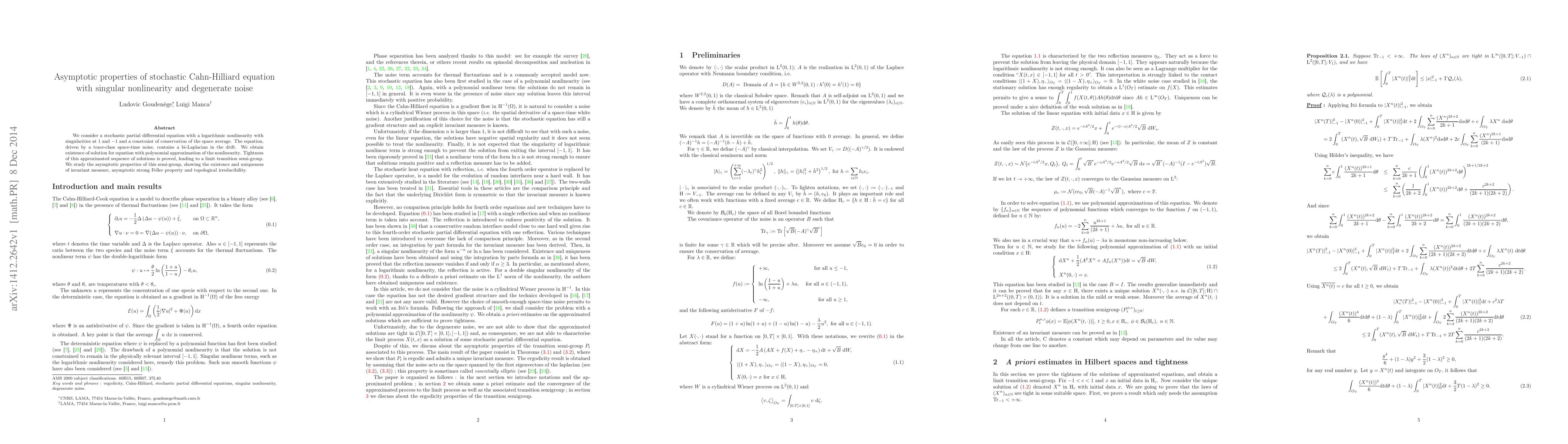 Thumbnail for Asymptotic properties of stochastic Cahn-Hilliard equation with singular
  nonlinearity and degenerate noise
