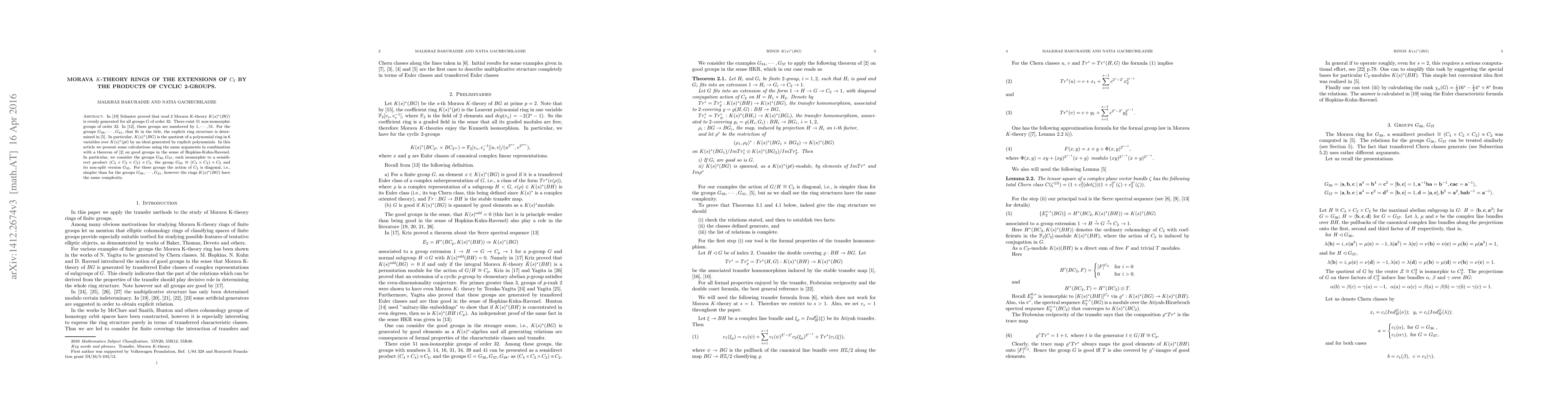 Thumbnail for Morava K-theory rings of the extensions of C_2 by the products of cyclic
  2-groups
