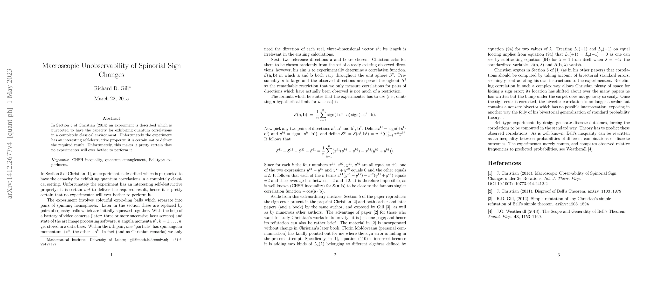 Thumbnail for Macroscopic Unobservability of Spinorial Sign Changes