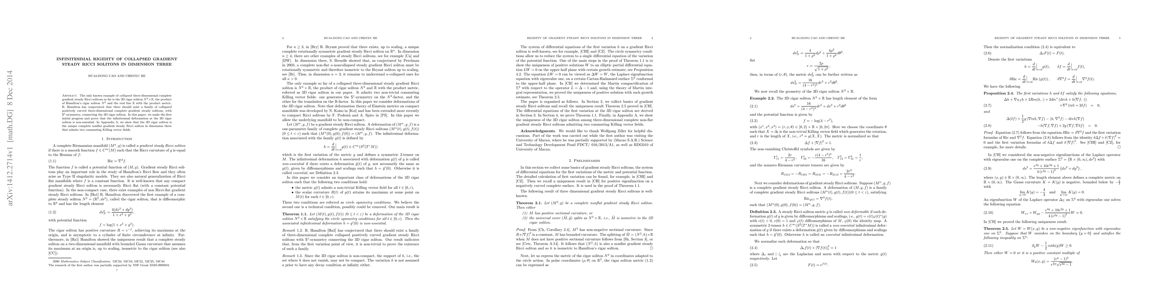 Thumbnail for Infinitesimal rigidity of collapsed gradient steady Ricci solitons in
  dimension three