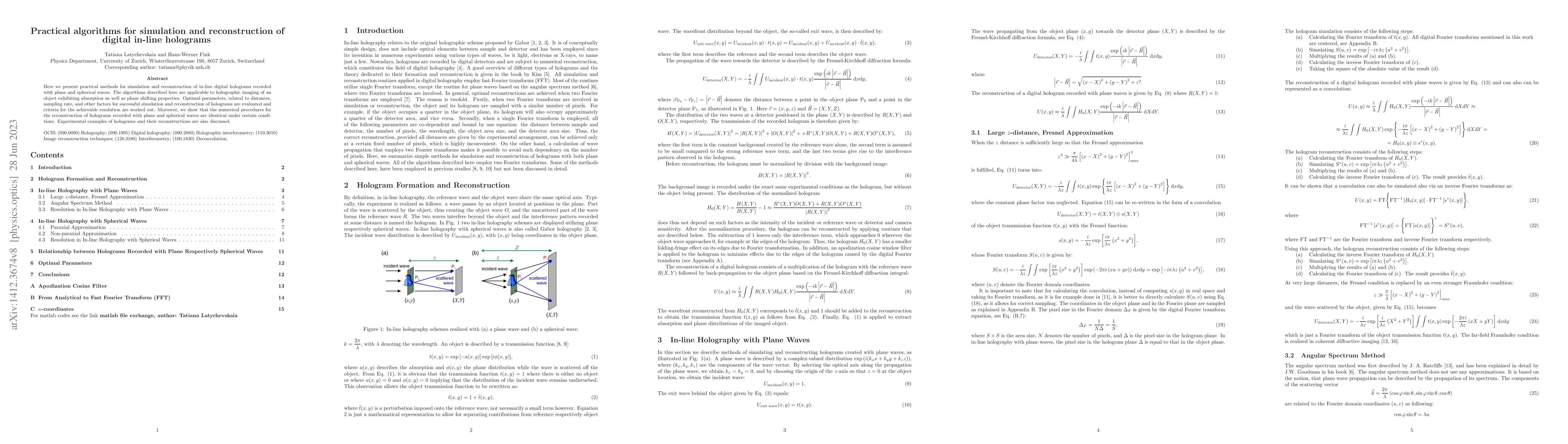 Thumbnail for Practical algorithms for simulation and reconstruction of digital
  in-line holograms