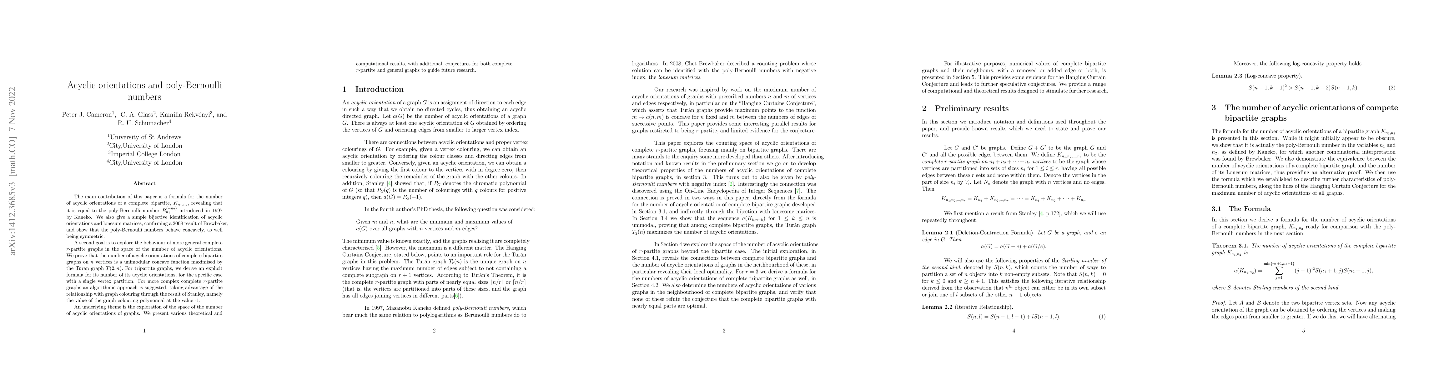 Thumbnail for Acyclic orientations and poly-Bernoulli numbers