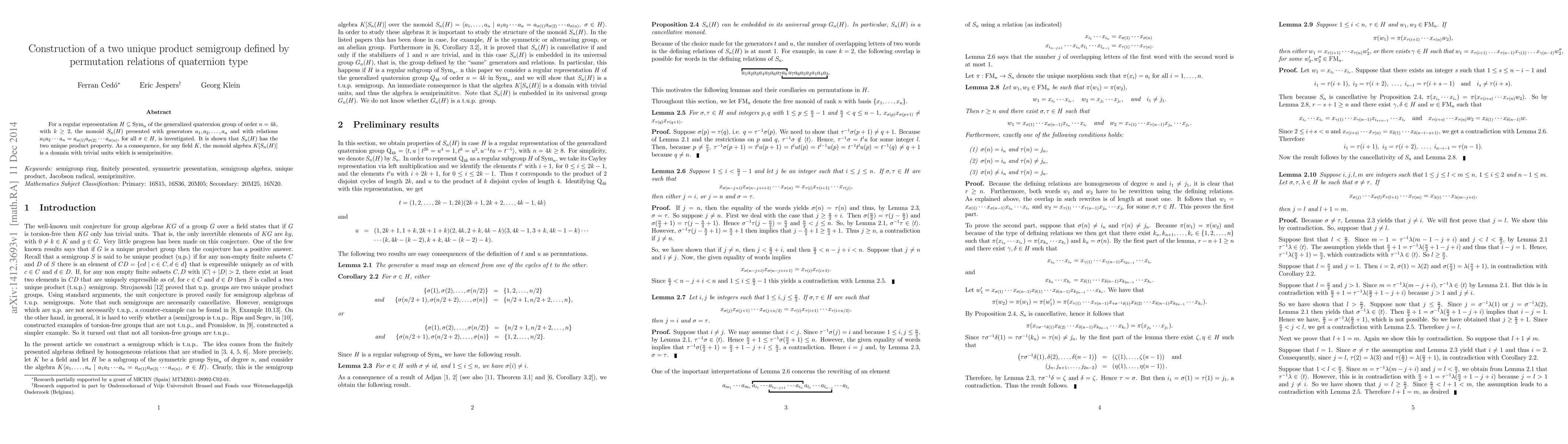Thumbnail for Construction of a two unique product semigroup defined by permutation
  relations of quaternion type