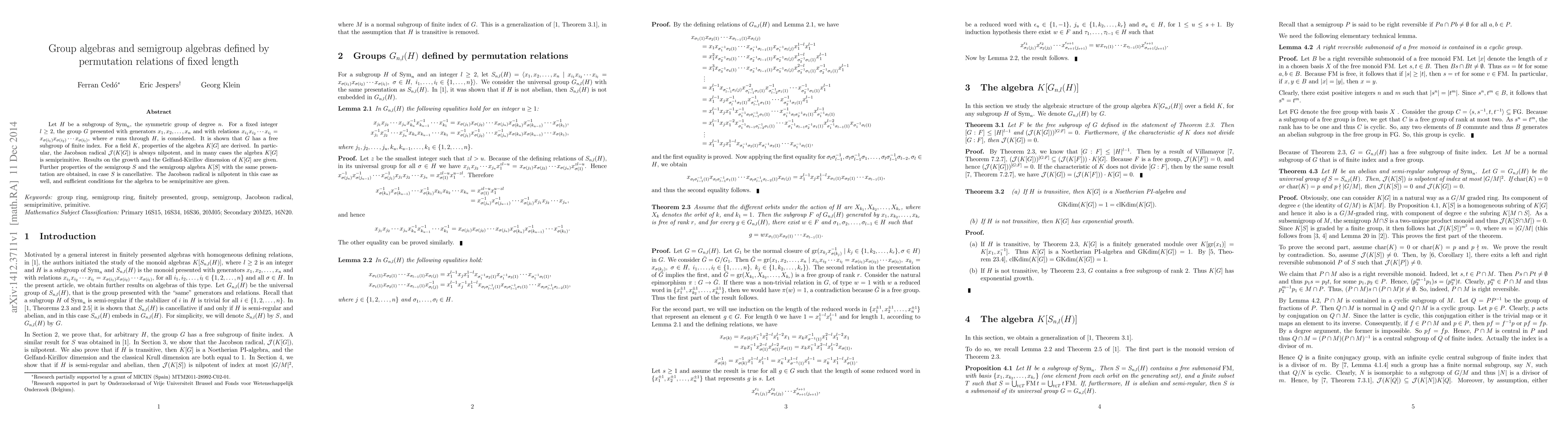 Thumbnail for Group algebras and semigroup algebras defined by permutation relations
  of fixed length