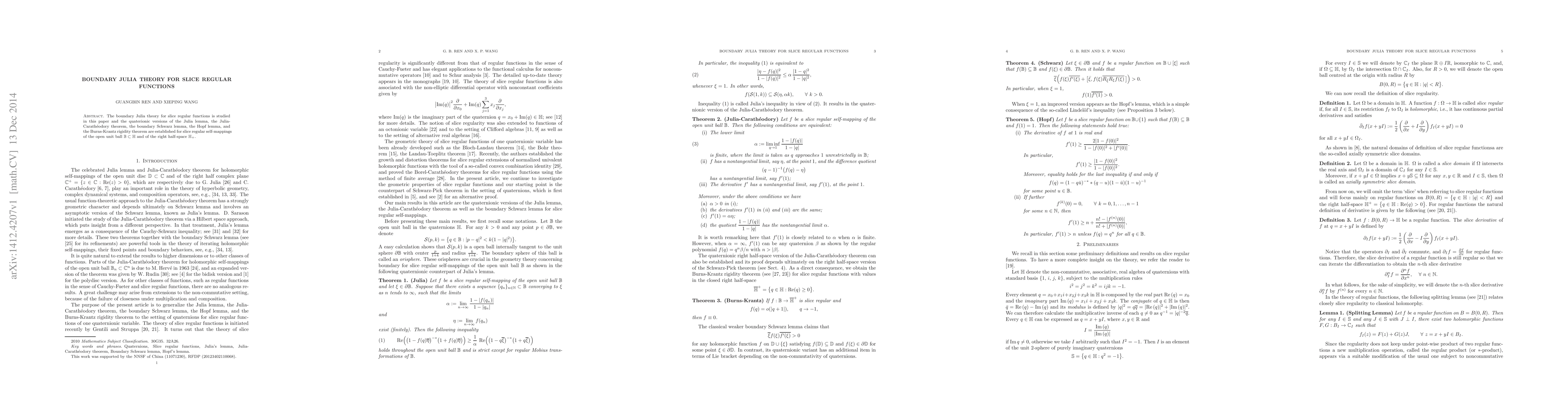 Thumbnail for Boundary Julia theory for slice regular functions