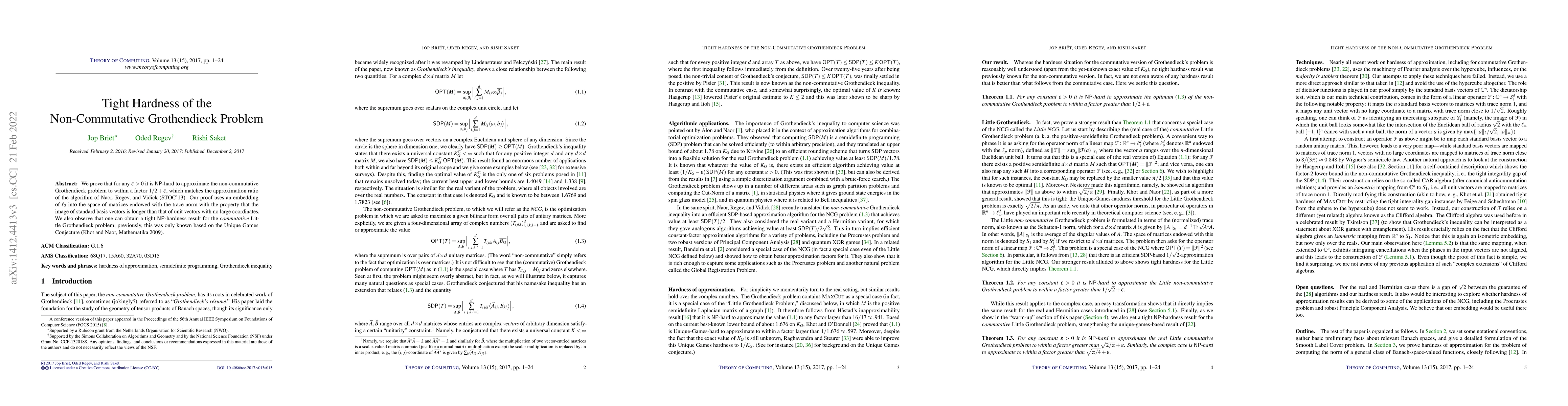 Thumbnail for Tight Hardness of the Non-commutative Grothendieck Problem