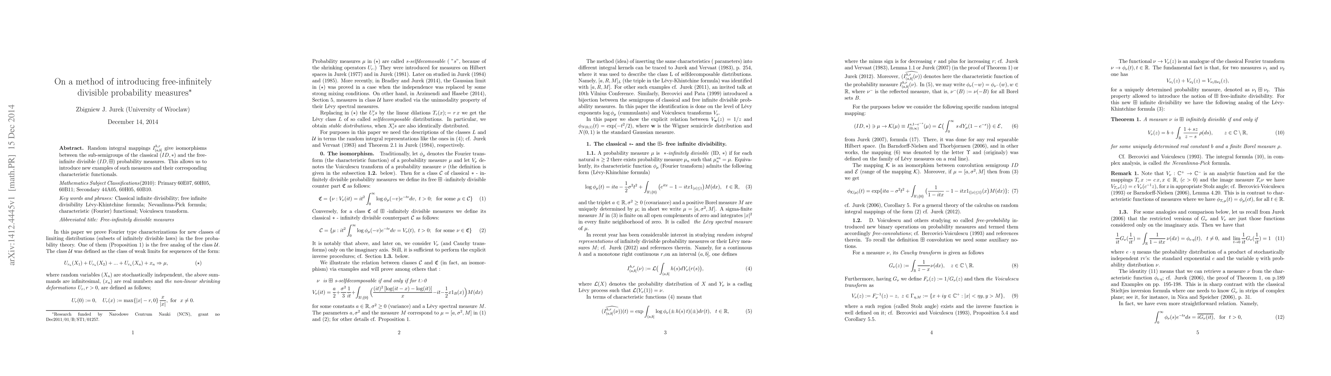 Thumbnail for On a method of introducing free-infinitely divisible probability
  measures