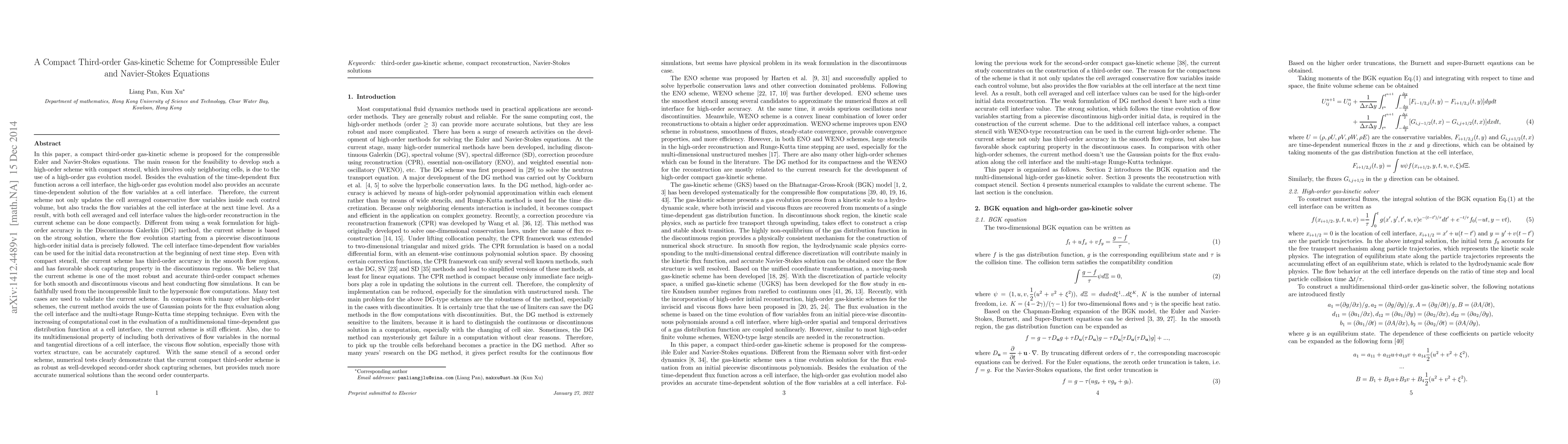 Thumbnail for A Compact Third-order Gas-kinetic Scheme for Compressible Euler and
  Navier-Stokes Equations