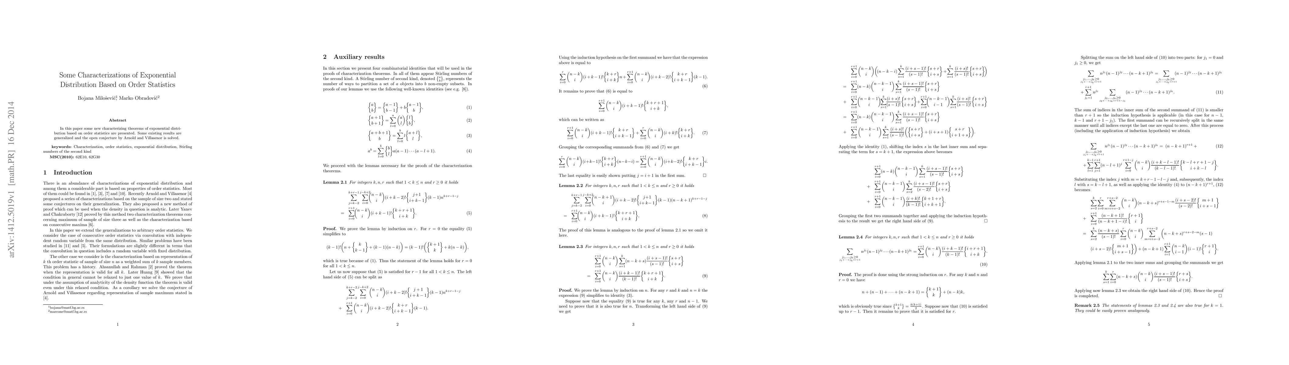 Thumbnail for Some Characterizations of Exponential Distribution Based on Order
  Statistics