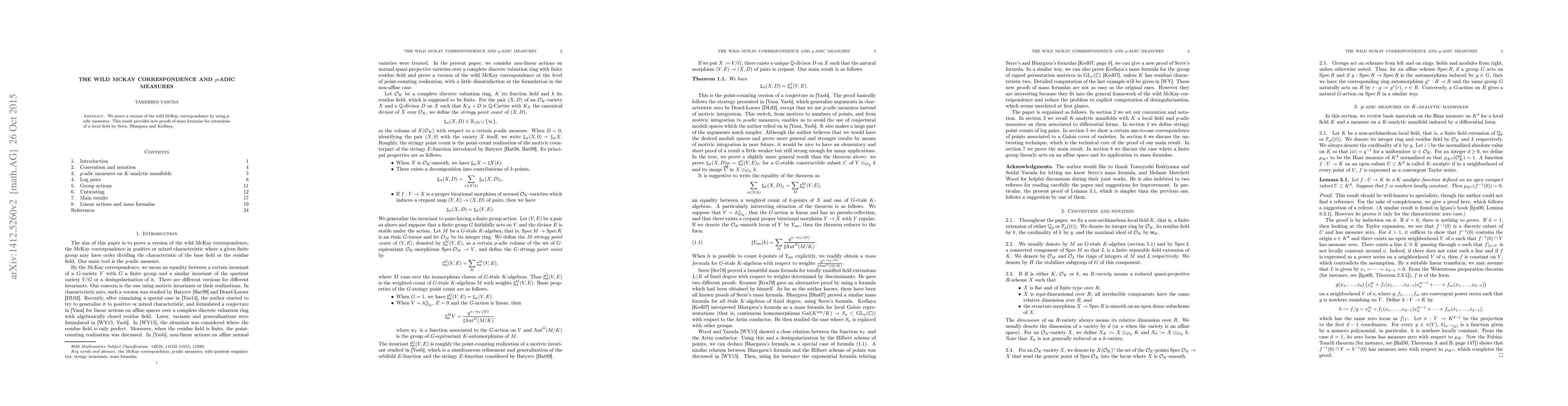Thumbnail for The wild McKay correspondence and $p$-adic measures