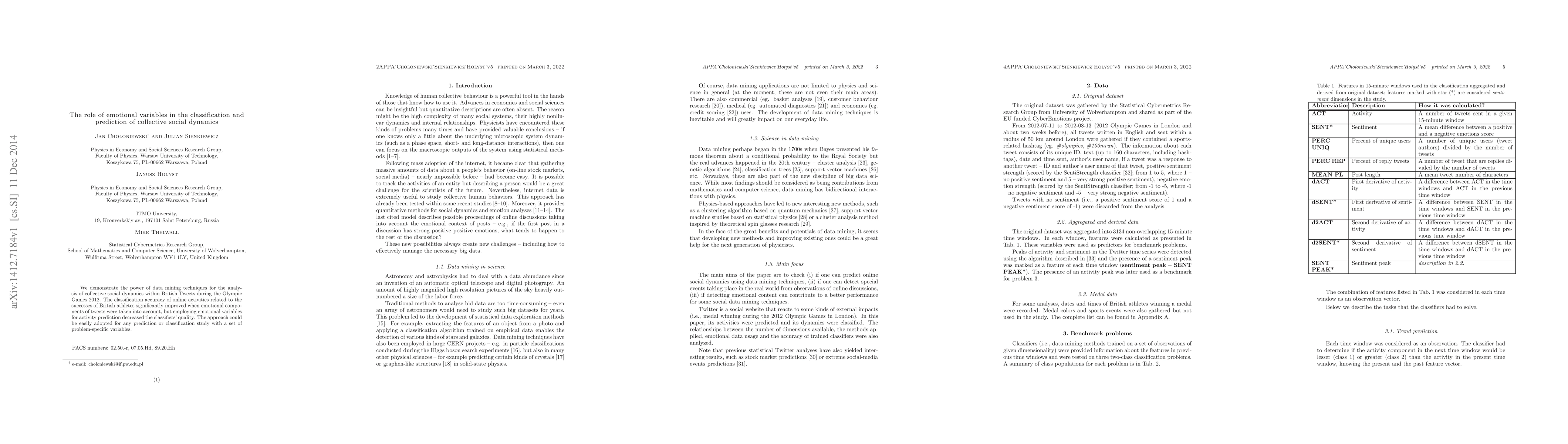 Thumbnail for The role of emotional variables in the classification and prediction of
  collective social dynamics
