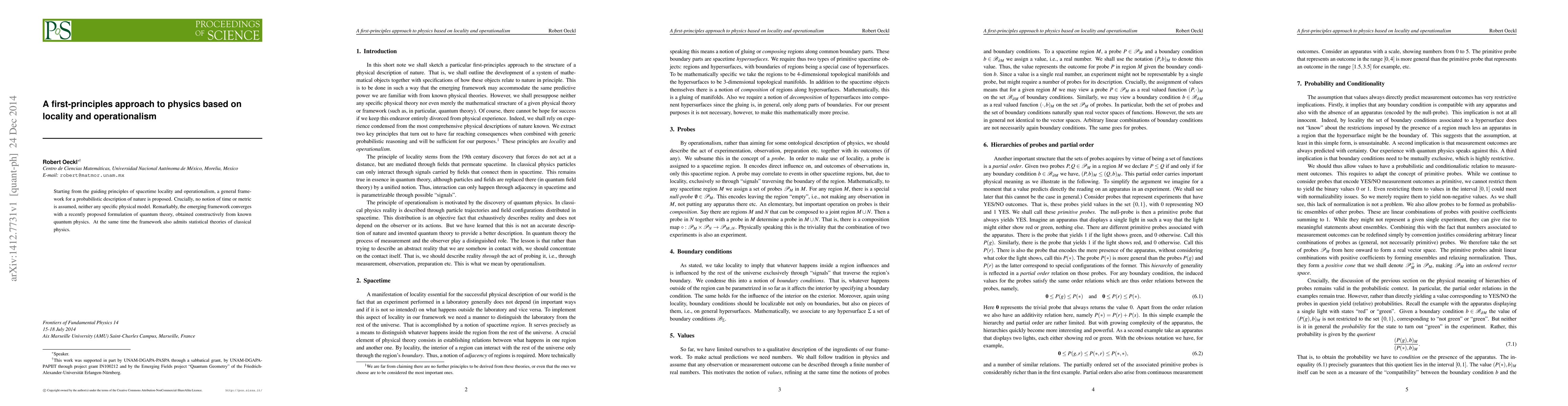 Thumbnail for A first-principles approach to physics based on locality and
  operationalism