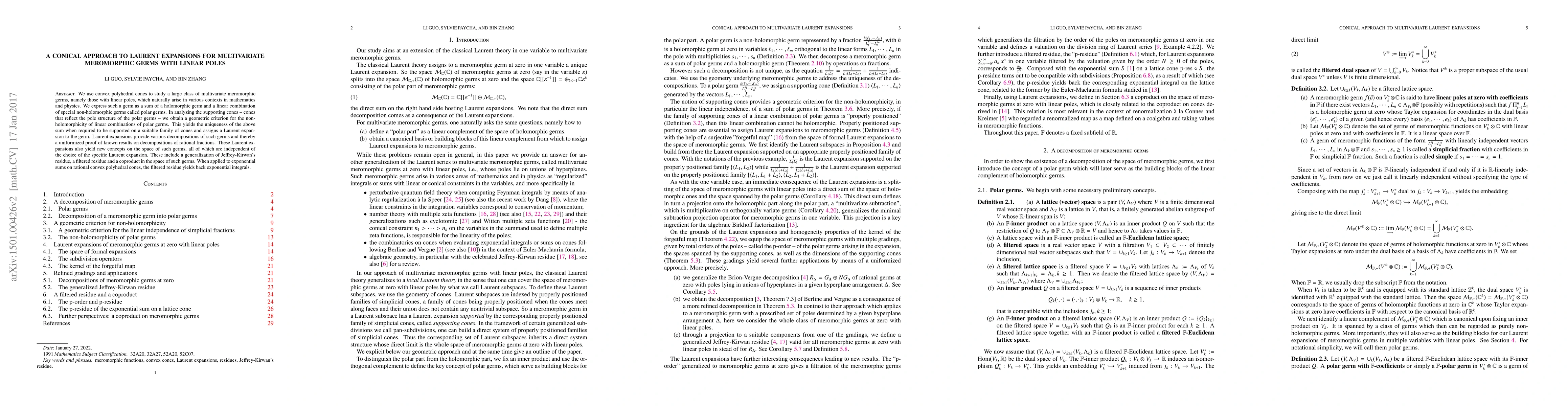 Thumbnail for A conical approach to Laurent expansions for multivariate meromorphic
  germs with linear poles