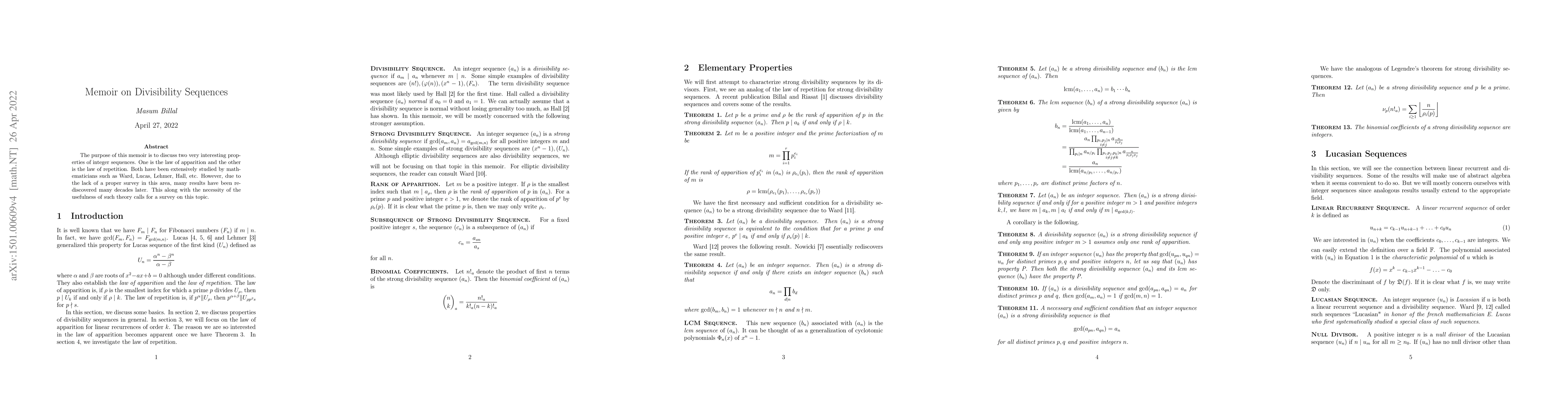 Thumbnail for Memoir on Divisibility Sequences