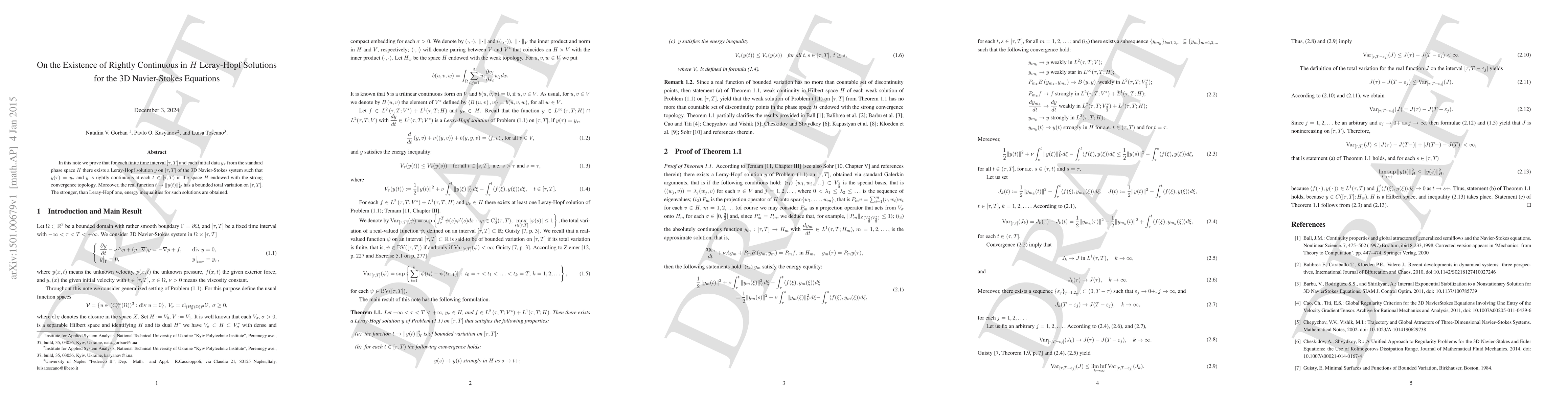 Thumbnail for Leray-Hopf and Continuity Properties for All Weak Solutions for the
  3D~Navier-Stokes Equations