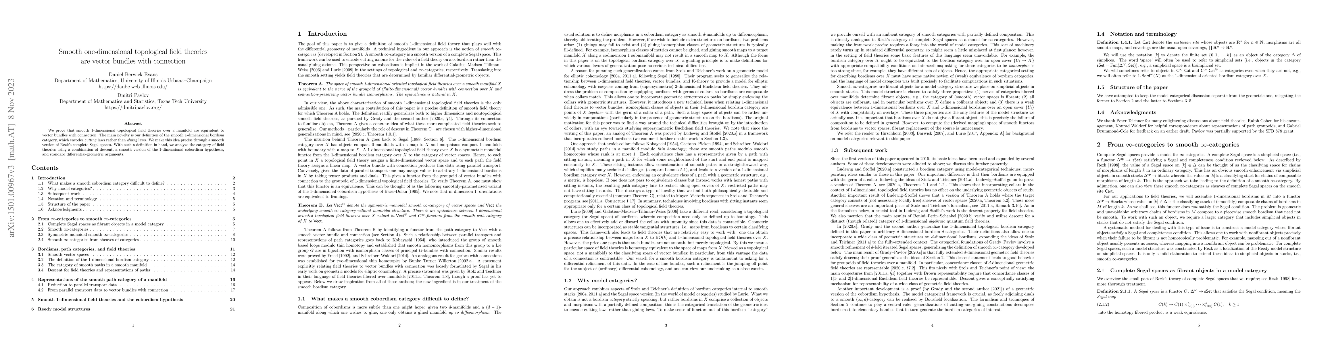Thumbnail for Smooth one-dimensional topological field theories are vector bundles
  with connection