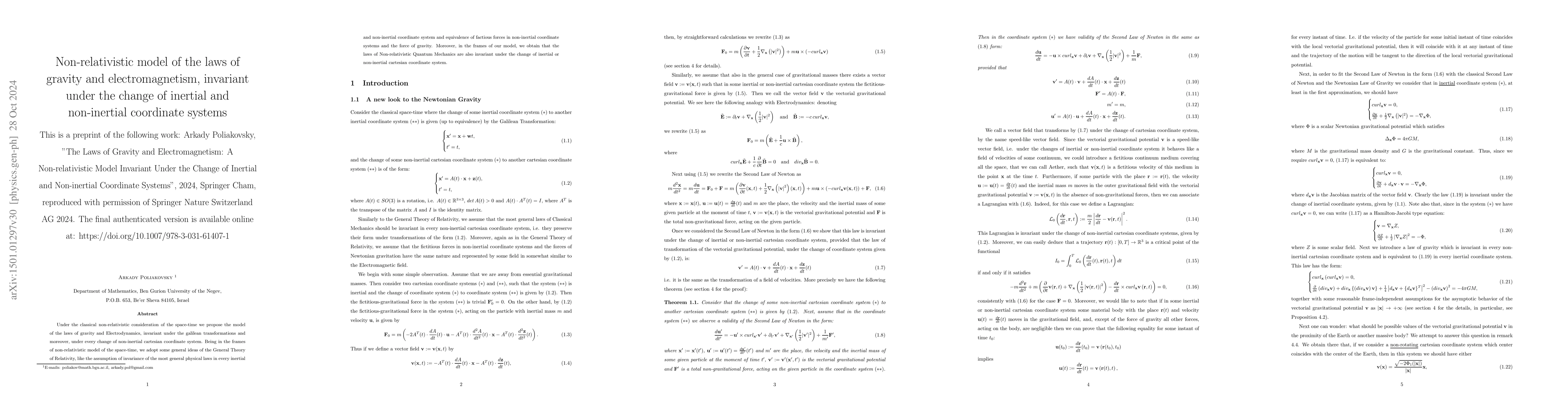 Thumbnail for Non-relativistic model of the laws of gravity and electromagnetism,
  invariant under the change of inertial and non-inertial coordinate systems